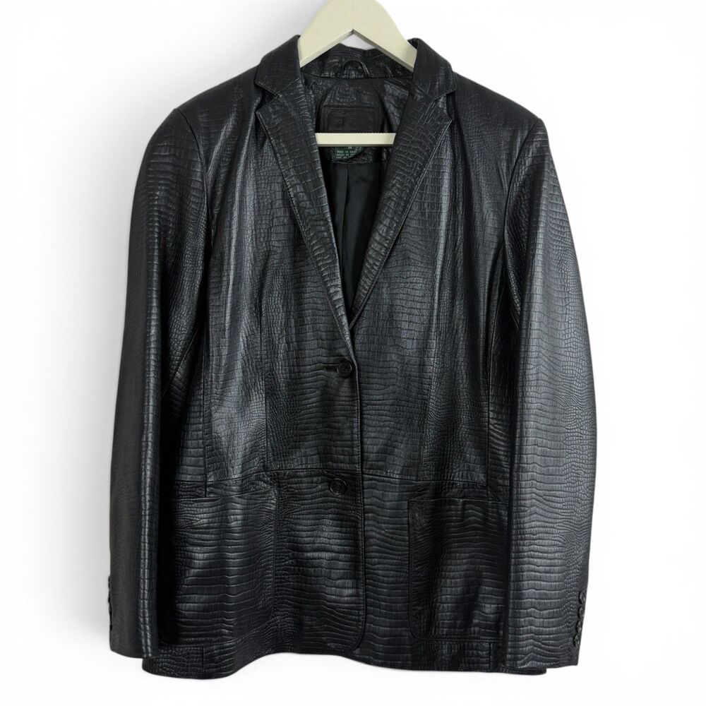 lauren ralph lauren women's vintage leather blazer jacket croc embossed medium - Picture 1 of 10